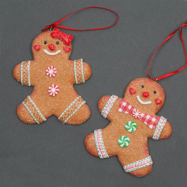 Christmas Tree Hanging Decorations Traditional Gingerbread Cookie Couple with Ribbons image 6