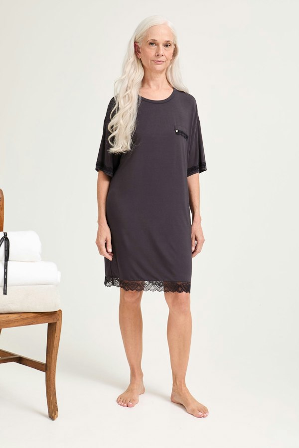 Bamboo Lace Tee Dress in Raven - Nightgowns