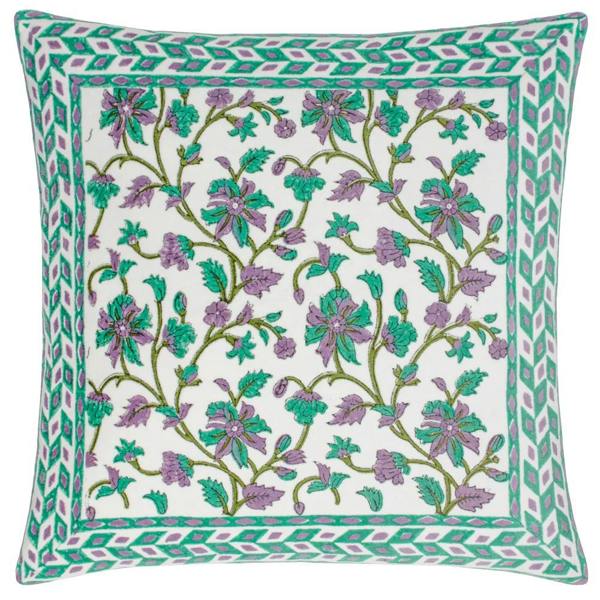 Paoletti Mentera Velvet Floral Cushion Cover - Oasis Green/Lilac - 