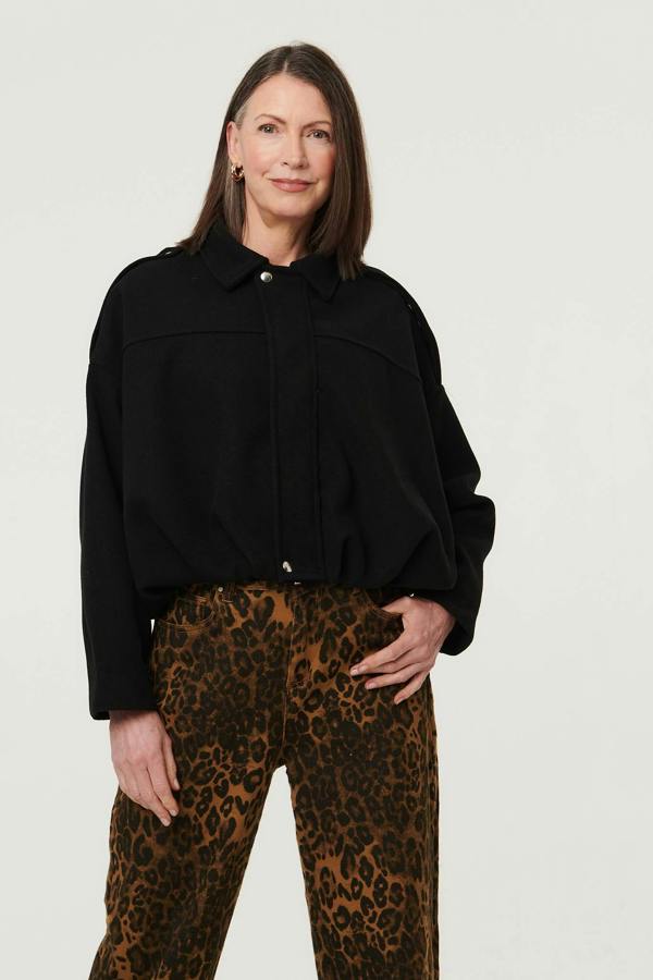 Black | Faux Suede Ruched Relaxed Bomber Jacket