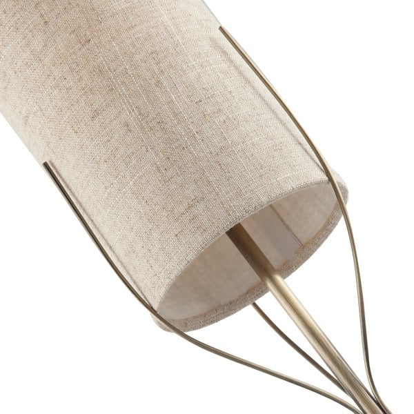 Sleek Antique Brass Metal Table Lamp with Cylindrical Linen Shade Image 5