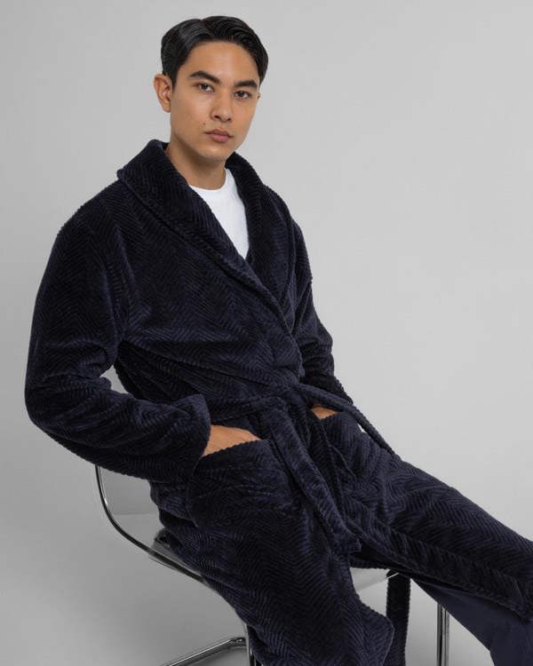 Steel & Jelly Kensal - Herringbone Texture Supersoft Fleece Dressing Gown