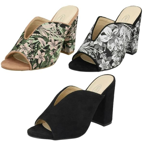 Spot On Ladies Spot On High Chunky Heel Mules