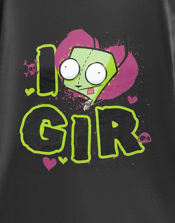 Invader Zim Mens Grey I Love Gir Short Sleeved T-Shirt