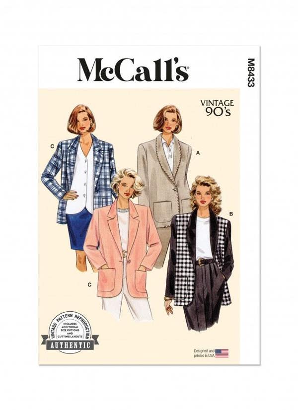 McCalls 8433 Paper Sewing Pattern – Women's Vintage Jacket, Intermediate