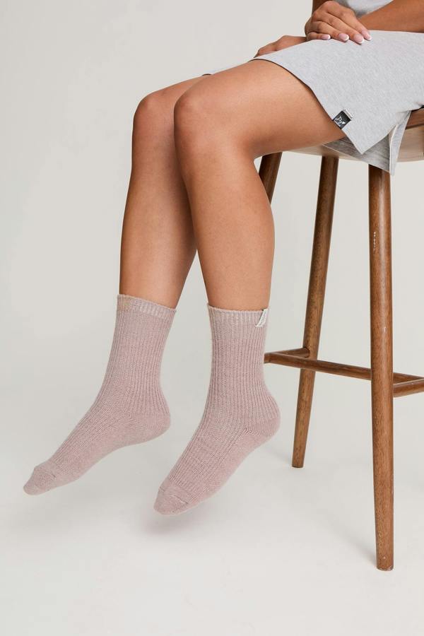 Cashmere Blend Bed Socks in Mink - Slippers