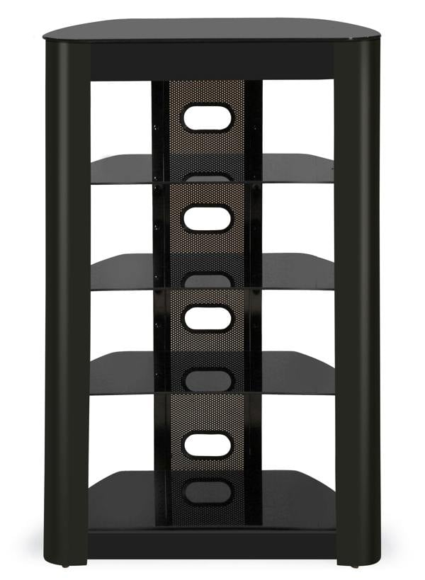 Homeology ZINNIA 5-Tier Gloss Black Fascia with Black Glass Shelves Entertainment Media Audio Rack