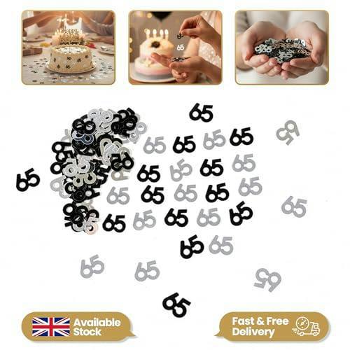 65th Birthday Black and Silver Foil Confetti Party Table Decoration Set, 1 Pack to 4 Pack Options image 4
