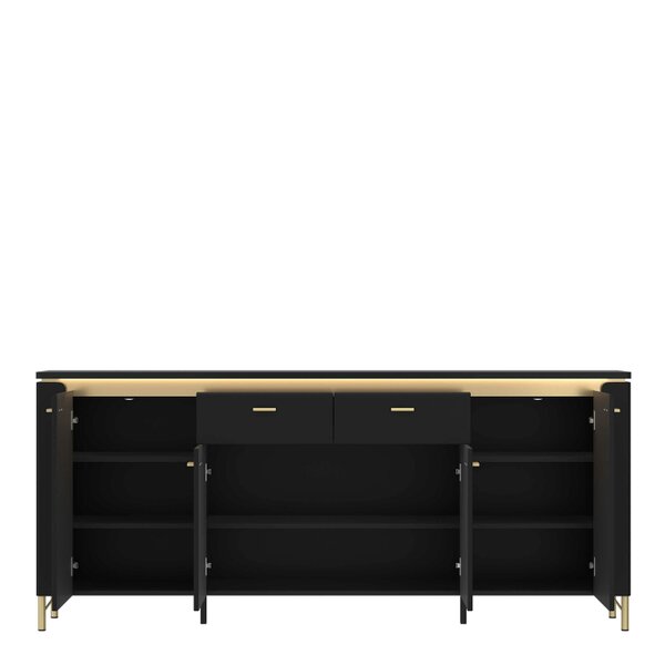 Wyld Haus Marslet Black and Gold Sideboard 4 Door 2 Drawer with LED Lights