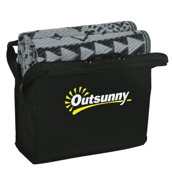 Black fabric carry bag with Outsunny logo and folded reversible outdoor rug