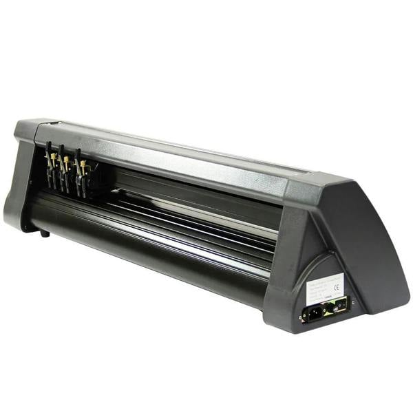38cm clam press and 720mm vinyl cutter with sleek black casing, showcasing precision cutting tools and connectivity ports