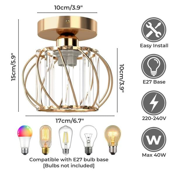 Emitto Crystal Ceiling Light Semi Flush Mount Chandelier Modern Hallway Gold