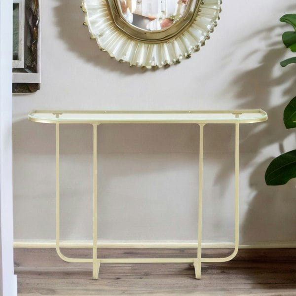 Rafaelo Mobilia Gold Metal Hallway Console Table With Tempered Glass Gold
