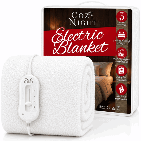 Cozy Night Single Size Electric Blanket Heated with 3 Heat Settings - Quick Fit Underblanket - Fleece Material Machine Washable