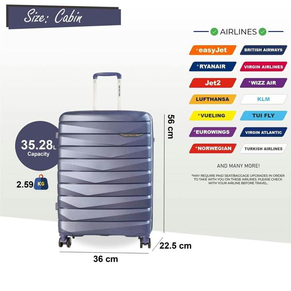 Infinity Luggage Hard Shell Cabin 36 x 22.5 x 56 cm PP Luggage Suitcase Suitable for Easyjet, Ryanair