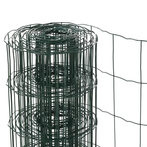 Green PVC-coated steel chicken wire mesh roll, tightly wound cylinder