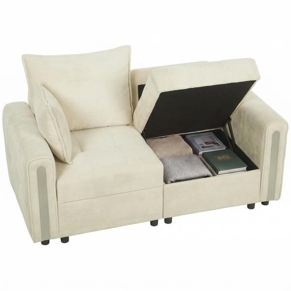 HOMCOM  2 Seater Sofa with Lift-Up Storage, 168 cm Velvet Couch, Beige
