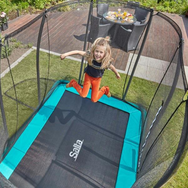 10ft x 7ft Salta Green Rectangular Comfort Edition Inground Trampoline with Enclosure