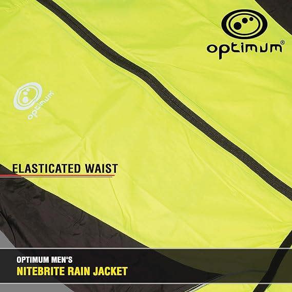 Optimum NiteBrite rain jacket feature panel showing elasticated waist on fluorescent fabric - Optimum