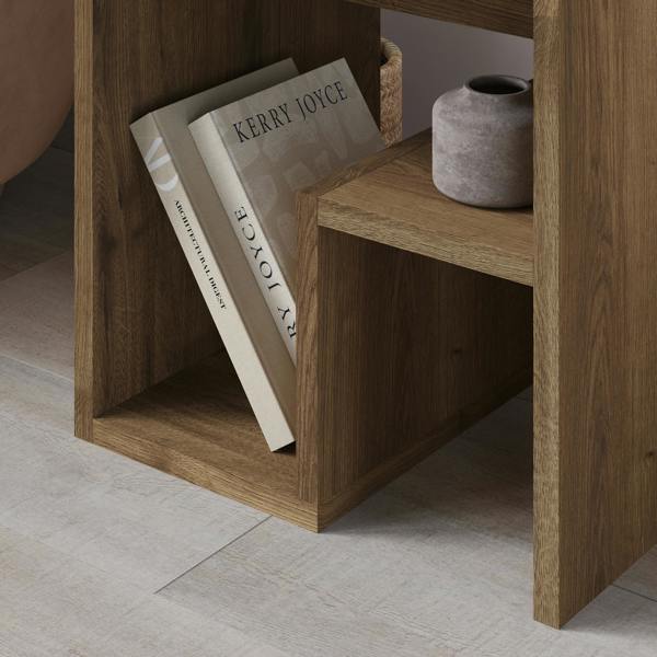 Decortie Bon Square End Table Open Shelf Storage, G-Shaped Coffee Table 40x40cm Chipboard for Living Room Bedroom