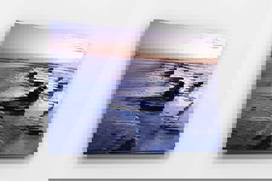 lilac coastal seascape wall print on acrylic glass panel