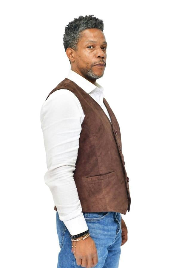 Infinity Leather Mens Classic Goat Suede Leather Waistcoat-Norwich