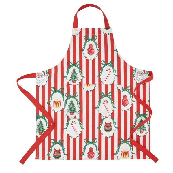 Catherine Lansfield Christmas Vintage Stripe Cotton Kitchen Adult Apron Red