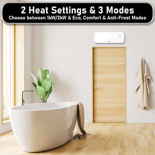 MYLEK Glass White Overdoor Air Curtain Heater Fan 2000W, Smart WIFI App Or Remote Control