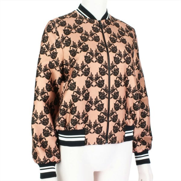 Mother of Pearl floral patterned bomber jacket in bronze pink and black