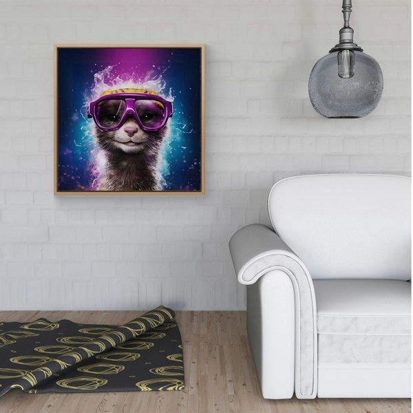 Warren Reed Splash Art Ferret Purple Framed Canvas