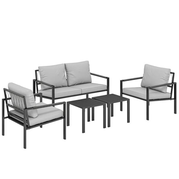 Wyld Haus Cosneri Metal Light Grey 4 Seater Garden Sofa Set with 2 Coffee Tables