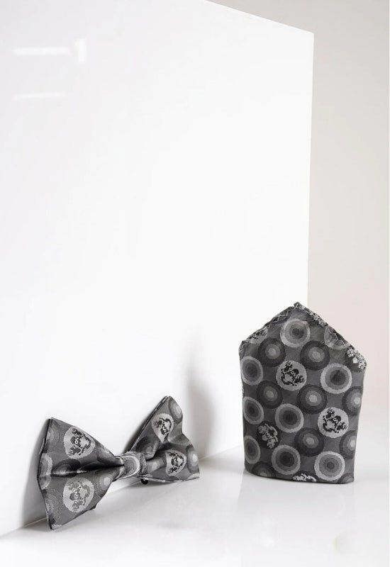 MARC DARCY Bubbles Bow Tie & Pocket Square Set - Grey