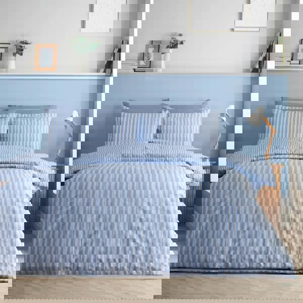 Catherine Lansfield Epping Textured Stripe Reversible Duvet Cover Set Blue