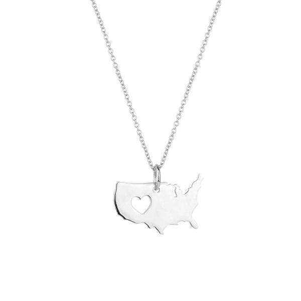 Spero London Love USA (America) Map Heart Necklace Sterling Silver