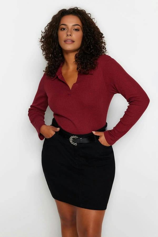 WOVCOR Fitted Ribbed Knit Shirt with Snap Button Collar Bodysuit