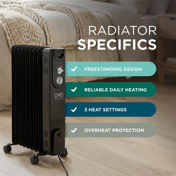 DMD Collective 2000W 9 Fin Oil Filled Radiator with Adjustable Thermostat