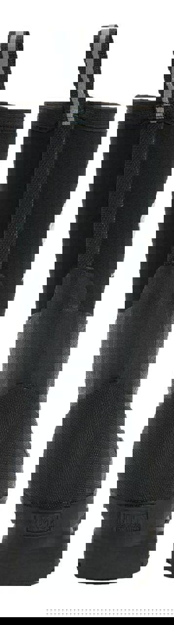 Muck Boots MUCK Chore Classic Mid Mens Stable Farm Wellington Wellies Boots, close-up front view of the black and grey waterproof work boot with sturdy sole and pull tab for easy wear.