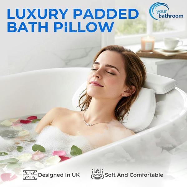 Your Bathroom Bath Pillow, Bath Cushion with 7 Suction Cups, NonSlip Bath Pillows for Head & Neck Support For Relaxation