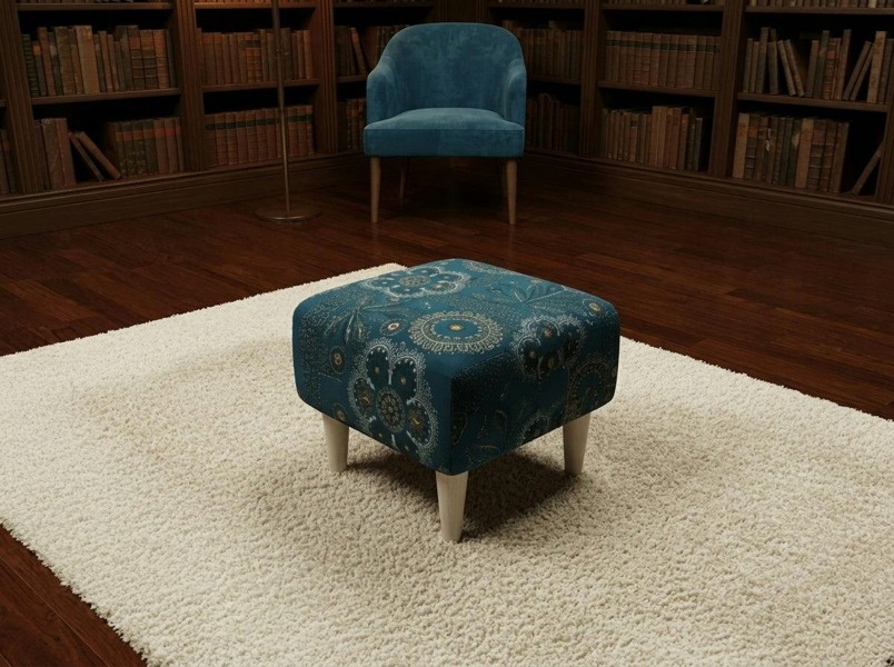 ISTOOLS Premium Loop Floral Green Pattern Footstool – Versatile Ottoman Bench & Coffee Table - 19 x 17 Inches (48 x 43cm)