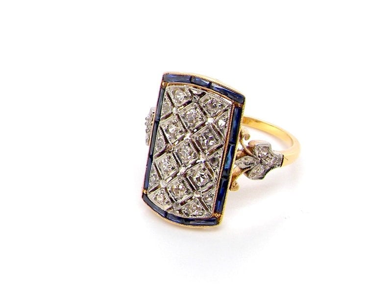 Vintage Tom An Art Deco sapphire and diamond plaque design ring