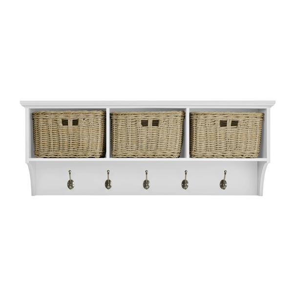 Statement Furniture Tetbury Large Wall Mounted Hanging Shelf with Storage Baskets - White