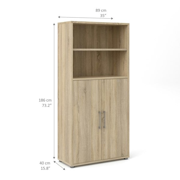 Furniture To Go Prima Bookcase 3 Shelves with 2 Doors in Oak