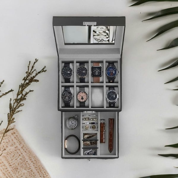 Rafaelo Mobilia 8 Slot Watch Lockable Box Grey