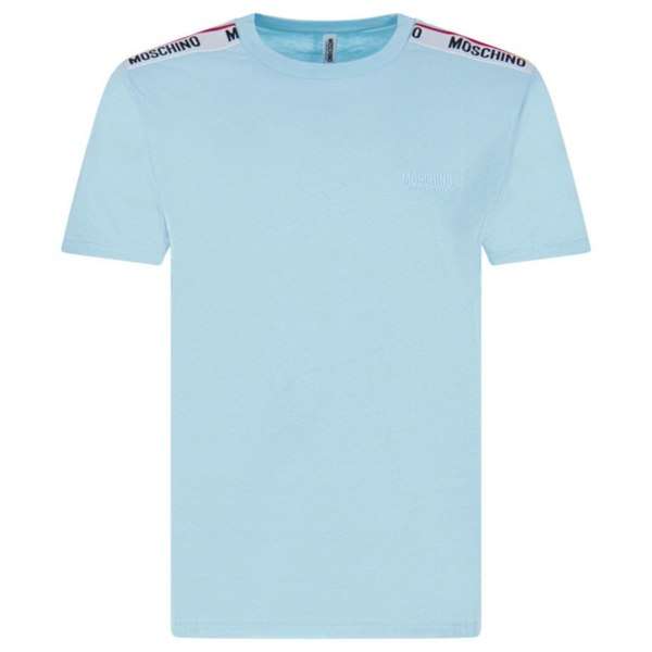 Moschino Branded Taped Shoulder Logo Light Blue T-Shirt L