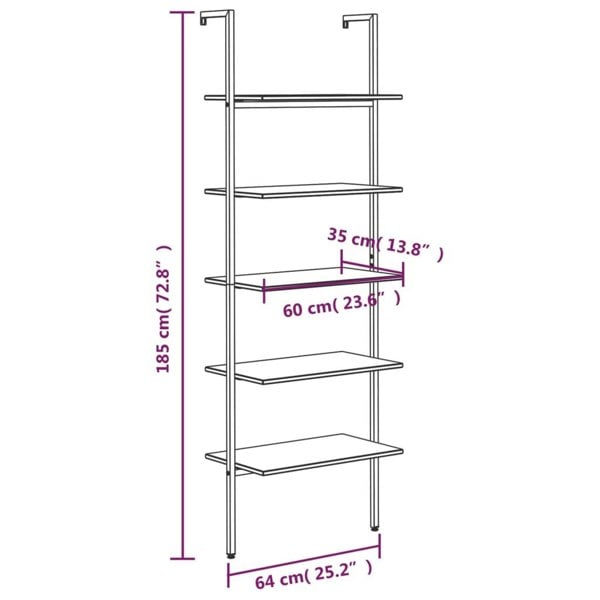 Berkfield 5-Tier Leaning Shelf Dark Brown and Black 64x35x185 cm