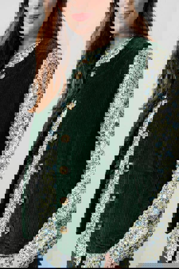 Lily & Me Dusk Stretch Cotton Jumbo Cord Gilet Pine Green