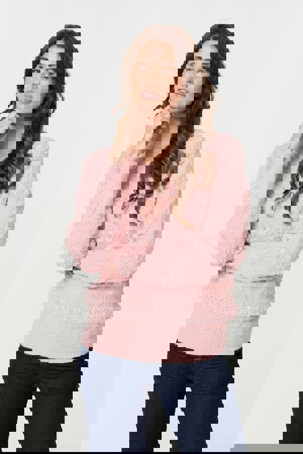 Pink | Textured Long Sleeve Knit Jumper
