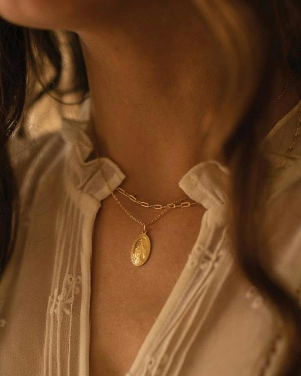 Dainty Sterling Silver Virgin Mary Miraculous Medal Choker Necklace - Necklaces - Elk & Bloom