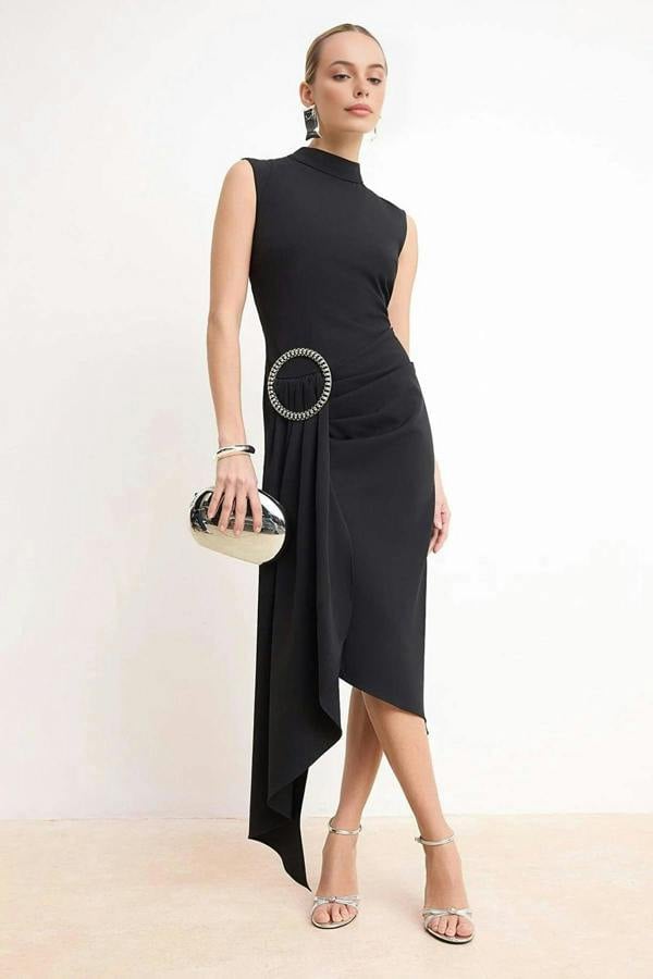 WOVCOR Woven Midi Dress with Accessory Details