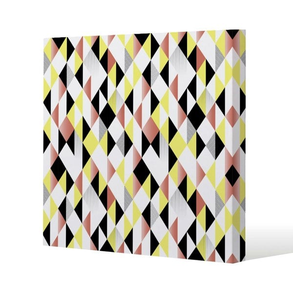 Benjamin Tate Design Yellow, Pink & Black Geometric Pattern Slim Style Canvas Print  90x90cm , 15mm Slim Real wood.